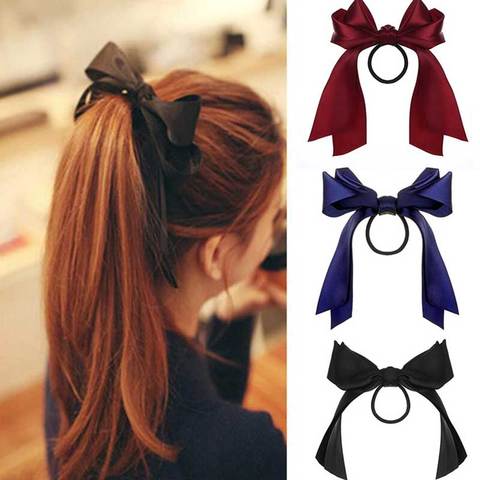 IFMIA Korean Bow-Knot Elastic Hair Bands Accessories Fashion Hair Band Long Ribbon Bow Ponytail Hair Tie Scrunchies Women Girls ► Photo 1/6