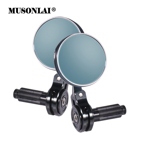 Mini CNC Motorcycle ATV Handle Bar End Mirrors Handlebar Side Rearview Mirrors Blue Glass for Cafe Racer Bobber Honda Yamaha BMW ► Photo 1/6