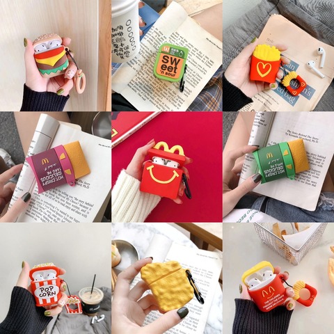 Food French Fries Hamburg Chicken Nuggets Family Bucket Animal Case for AirPods 1 2 pro Box Soft Silicon Earphone Protect Cover ► Photo 1/6
