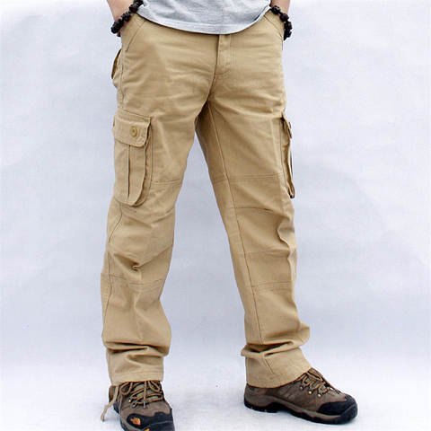 Cargo Pants Men Outwear Multi Pocket Tactical Military Straight Slacks Pants Overalls Cotton Zipper Casual Trousers Men Clothing ► Photo 1/6