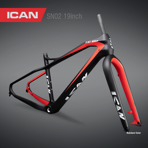 26er carbon fat bike frame 197mm rear space fat bike carbon frame UD matt Red color with ican brand 17/19 inches SN02 ► Photo 1/6