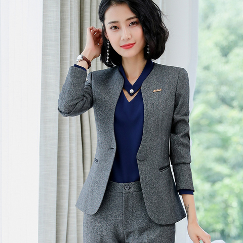 Lenshin Gray Professional Business Jacket for Women Work Wear Office Lady Elegant Female Blazer Coat Top ► Photo 1/6