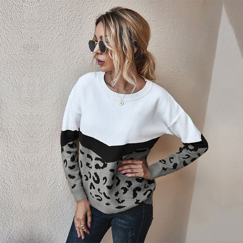 Autumn Winter Fashion Leopard Knitted Sweater Women 2022 New Casual O-neck Full Sleeve Pullovers Top ► Photo 1/6