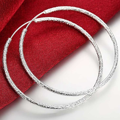 Free Shipping 925 Sterling Silver Simple Scrub 3.5cm/5.0cm Hoop Earrings for Women Trendy Jewelry Earrings ► Photo 1/6