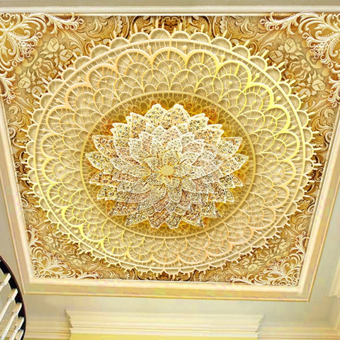 Custom Ceiling Mural Wallpaper 3D Stereo Golden Diamond Flower Zenith Fresco Living Room Hotel Dining Room 3D Luxury Wall Papers ► Photo 1/6