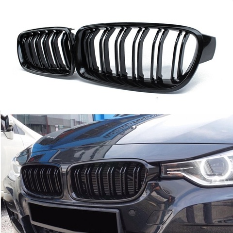 Car Front Grille Racing Front Sport Grill Gloss Black Double Slat Kidney Grille For BMW 3-Series F30 F35 2012-2022 ► Photo 1/6