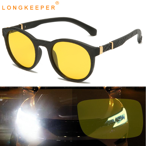LongKeeper Night Vision Driving Sunglasses Men Women Round Polarized Glasses Driver Yellow Lens Sun Glasses oculos masculino ► Photo 1/6