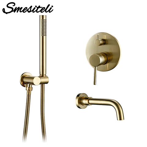 Solid Brass Gold Shower Set Headshower Mixer Swivel Spout Bath Bath Faucet Wall-Mount Shower Arm Combo Set for Diverter Mixer ► Photo 1/6