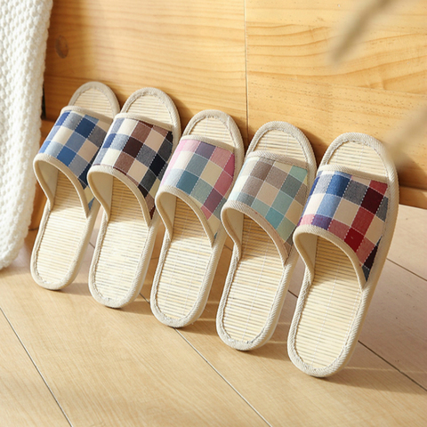 2022 women's bamboo slippers summer home indoor non-slip comfortable casual light soft-soled slippers men ► Photo 1/6