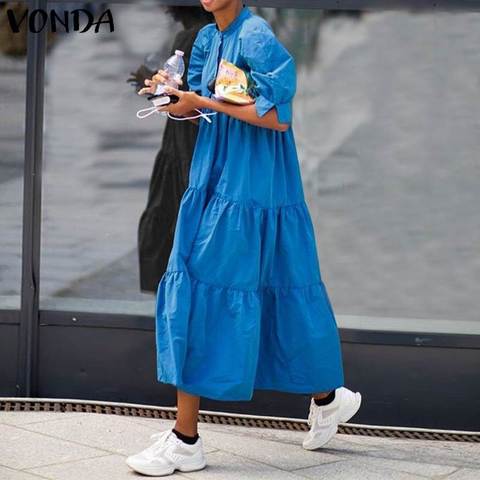 Women's Summer Dress Vintage Half Lantern Sleeve Sundress Swing Party Long Dress VONDA Bohemian Vestidos Plus Size Casual Robe ► Photo 1/6