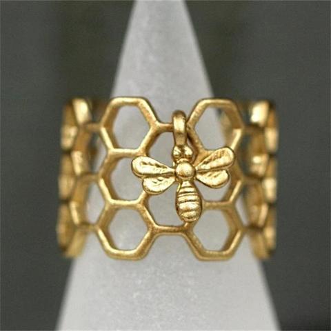 Fashion Womens Tiny Bee Honeycomb Ring Gold Silver Plated Hexagon Rings for Women Wedding Boho Jewelry Female bijoux ► Photo 1/6