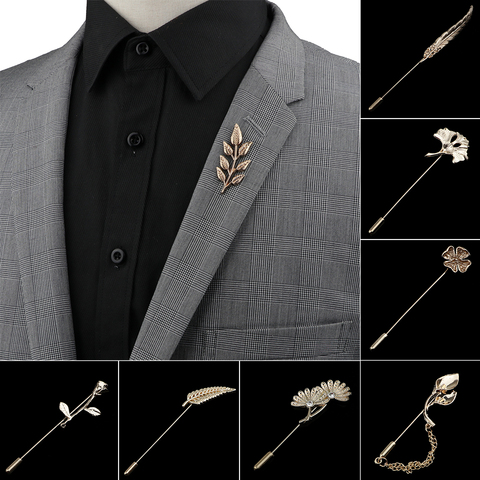 Men's Advanced Chic Brooches Gold/Black Leaf Pin Suit Shawl Lapel Pins Uxedo Corsage Hat Shirt Collar Pin Party Daily Accessory ► Photo 1/6