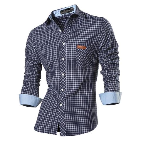 Jeansian Men's Casual Dress Shirts Fashion Desinger Stylish Long Sleeve Slim Fit 8615 Navy2 ► Photo 1/6