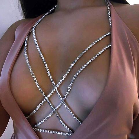 Fashion Sexy Women Shiny Full Rhinestone Bikini Harness Bra Chest Body Cup Chain Necklace Jewelry Personality Exaggeration Gifts ► Photo 1/6