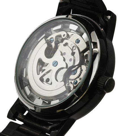 Men's Watch Mechanical Watch Black Steel Brand Hollow Skeleton Dial Wristwatches reloj hombre zegarek damski часы мужские ► Photo 1/6
