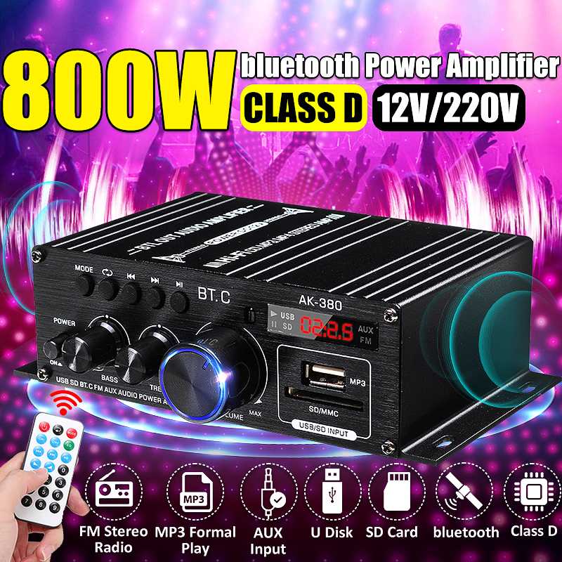 AK380/AK370 800W Power Amplifier Audio Karaoke Home Theater Amplifier 2 Channel Bluetooth Class D FM Amplifiers USB/SD AUX Input ► Photo 1/6