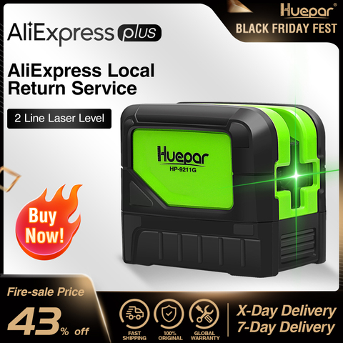 Huepar Green Beam Laser Level 2 Cross Lines 2 Points Professional 180 Degrees Self-leveling Nivel Laser Diagnostic Tools 9211G ► Photo 1/6