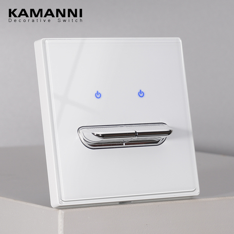 KAMANNI Luxury Light Switch General Standard Crystal Tempered Glass 2Gang 2 Way Switch White Push Botton wall Switches 220V New ► Photo 1/6