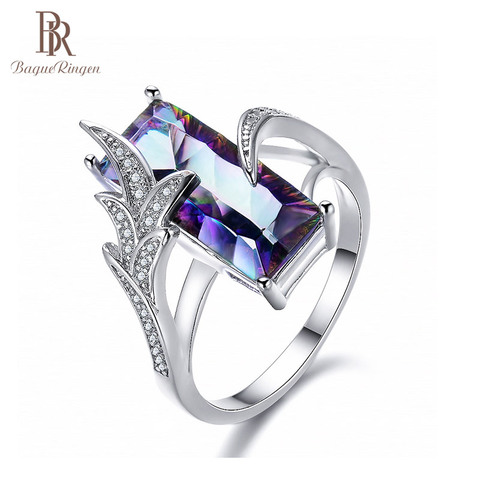 Bague Ringen Rainbow Fire Mystic Topaz Gemstone Rings Pure 925 Sterling Silver Jewelry Wedding Party Gift For Women Size 6-10 ► Photo 1/6