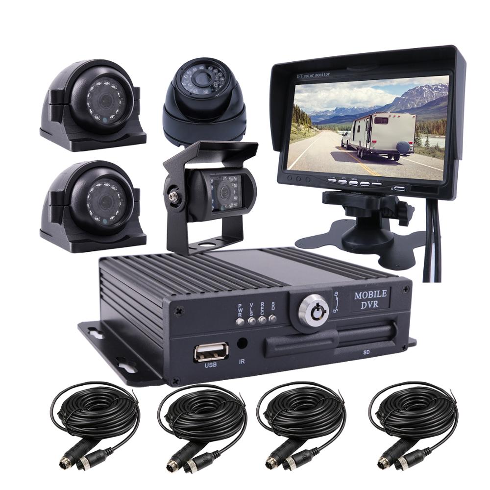 4CH Vehicle Car Mobile DVR Security Audio Video Recorder+4 CCD Cameras+IR Remote 