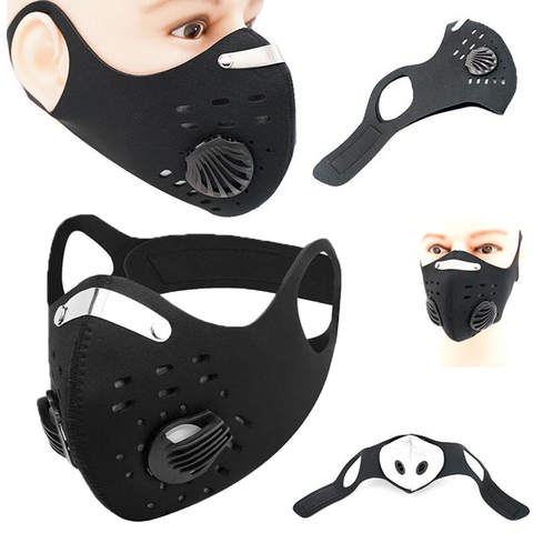 Sport Face Mask PM2.5 Polyurethane Double Laminated Face Shield Breathing Valves Activated Carbon Filter Cycling Mask TSLM1 ► Photo 1/6