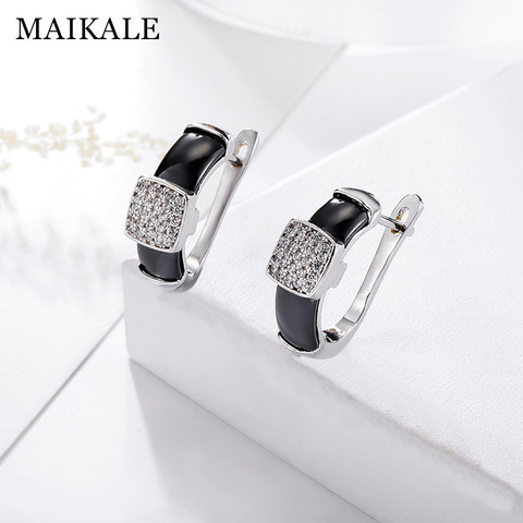 MAIKALE Classic Simple Stud Earrings Square Cubic Zirconia Copper And Ceramic Earrings Plated Gold  Earing For Women Gift ► Photo 1/6