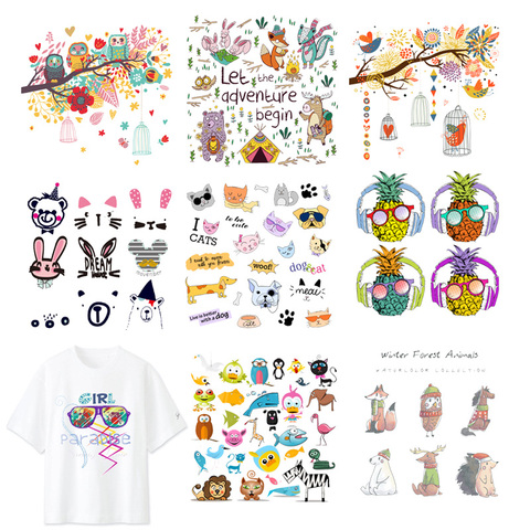 Cute Animal Unicorn Owl Fashion Iron On Patches Girl Thermo Stickers on Clothes Transfer DIY T-shirt Children Applique Print F ► Photo 1/6