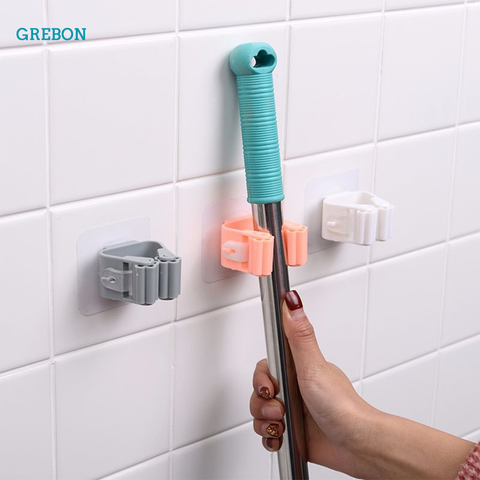 1Pc Wall Mounted Mop Organizer Holder Broom Hanger Bathroom Hook Rack Kitchen Storage Tool Seamless Adhesive Home Clip Hanging ► Photo 1/6