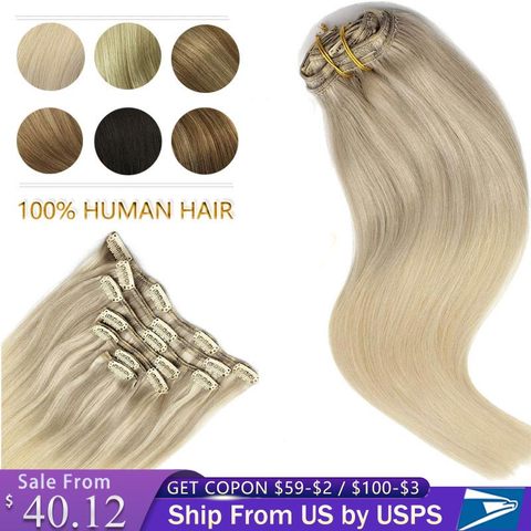 Remy Hair Clip In Human Hair Extensions Natural Black to Light Brown Honey Blonde Ombre Straight Hair Extensions 20 Inch 120g ► Photo 1/6