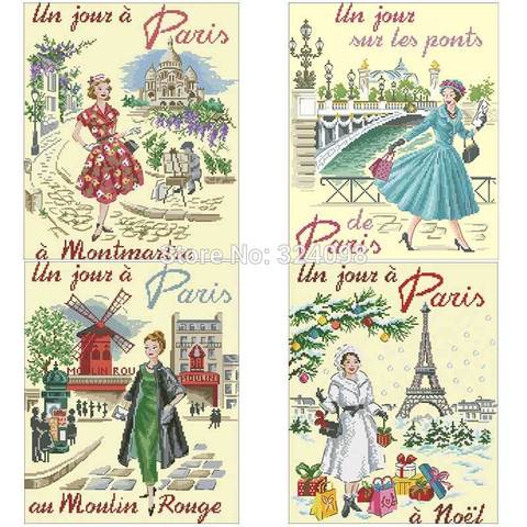 Parisian fashion women patterns Counted Cross Stitch 11CT 14CT DIY wholesale Chinese Cross Stitch Kit Embroidery Needlework Sets ► Photo 1/6