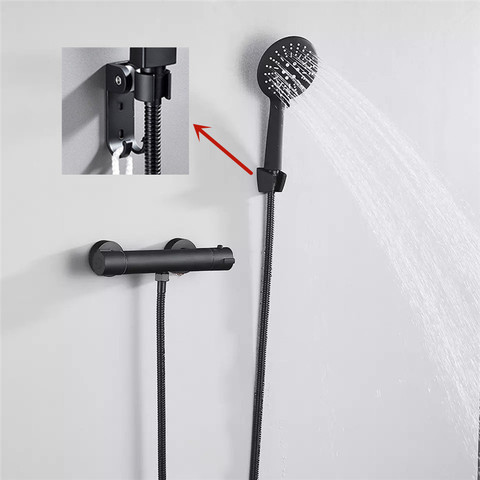 Thermostatic Shower Set Black/Chrome Brass Wall Mounted Bathroom Thermostatic Shower Mixer Valve Spray-head Bathroom Accessories ► Photo 1/6