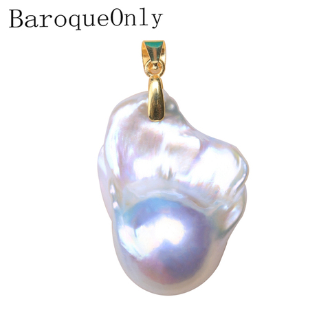 Baroqueonly Hand made 925 silver sterling Natural baroque shaped pearl pendant big size s white Simple retro clasp necklace  PZN ► Photo 1/6