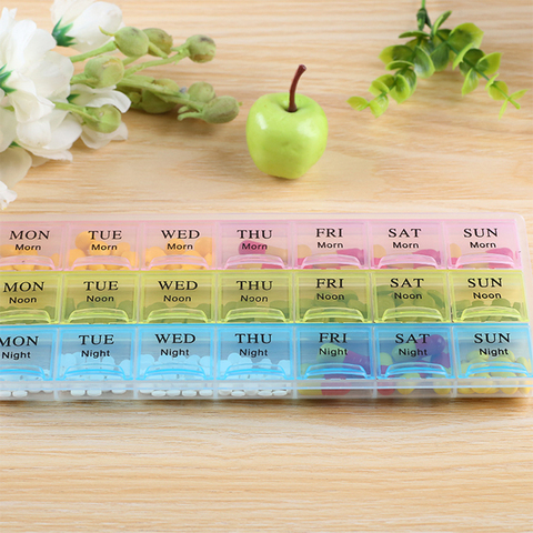 21 Compartment pill case a week Transparent 7day pill organizer  for puerple pil box 3 times a day medicine box ► Photo 1/6