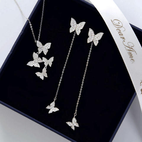 Charming Dazzling Micro 925 Sterling Silver Zircon Butterfly Necklaces With Earring set Women Gift Necklace Chain Choker NK022S ► Photo 1/6