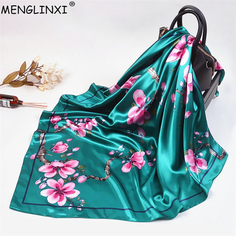 2022 Wintersweet Floral Women Silk Scarf Large Square Scarves Female Bandana Fashion Handkerchief Ladies Hijab Kerchief Scarves ► Photo 1/6