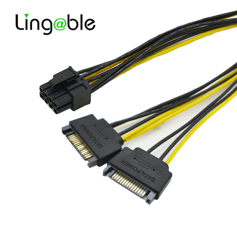 Lingable Dual SATA 15pin Male to PCI-E 8 Pin (6+2) Male Graphic Video Card Power Supply Cable 20CM for Bitcoin Miner Mining 20cm ► Photo 1/6