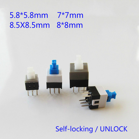 10PCS/LOT 5.8x5.8 7x7 8x8 8.5x8.5mm Self Locking / UNlock Push Tactile Power Micro Switch 6 Pin Button Switches ► Photo 1/5