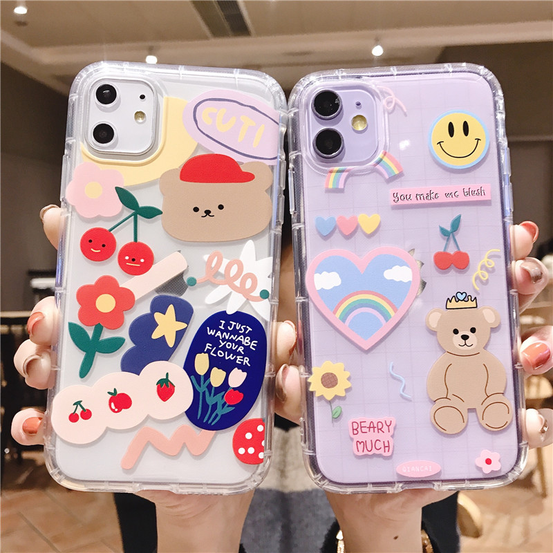 Buy Online Lovecom Cartoon Bear Phone Case For Iphone 12 Mini 11 Pro Max Xr Xs Max 7 8 Plus X Soft Tpu Cute Letters Clear Back Cover Coque Alitools