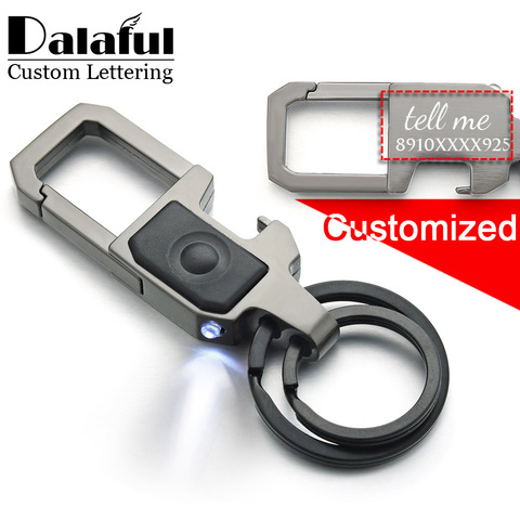 Dalaful Custom Lettering Keychain LED Lights Lamp Beer Opener Bottle Engrave Name Customized Logo Key Chain Ring Men Car K378 ► Photo 1/6