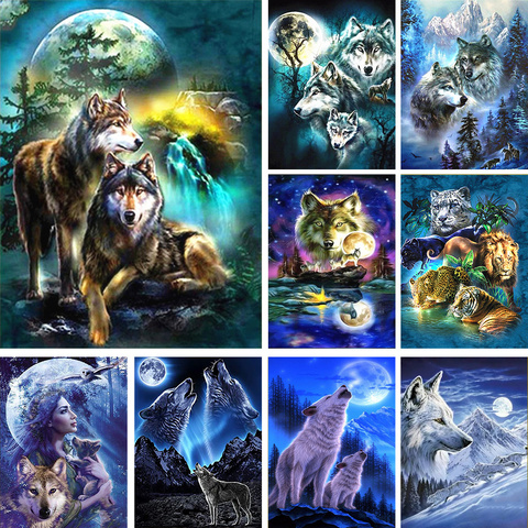 Moon And Wolf DIY Embroidery 11CT Cross Stitch Kits Craft Needlework Set Cotton Thread Printed Canvas Home Decoration On Sale ► Photo 1/6