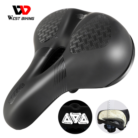 WEST BIKING Wide Soft Bicycle Saddle Hollow Shock Absorption Mountain Bike Seat Breathable Reflective Waterproof Cycling Cushion ► Photo 1/6