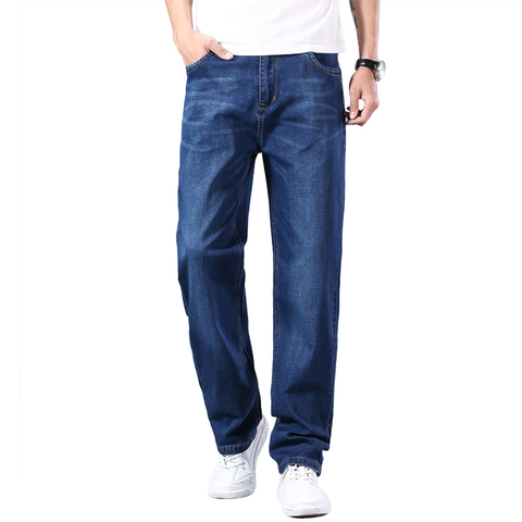 High quality cotton stretch men's straight loose loose summer thin jeans 2022 spring classic brand casual lightweight jeans blue ► Photo 1/6