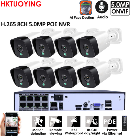 H.265+ 8CH 5MP POE Security Camera System Kit Audio Record Rj45 IP Camera IR Outdoor Waterproof CCTV Video Surveillance NVR Set ► Photo 1/6