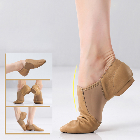 Genuine Leather Jazz Dance Shoes Tan Black Antiskid Sole Jazz Shoes High Quality Adults Dance Sneakers For Girls Women ► Photo 1/6