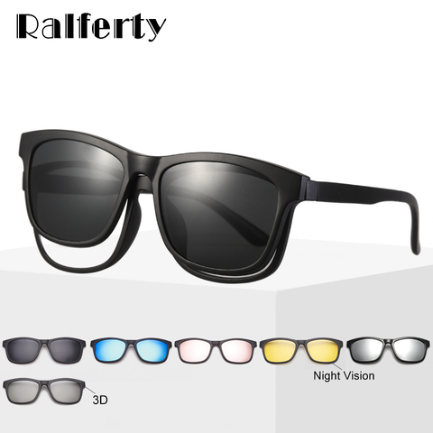 Ralferty Magnet Sunglasses Men Eyeglass Frames With Clip On Sunglass Women Polarized UV400 TR90 3D Night Vision Glasses A2201 ► Photo 1/6