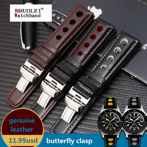 Watchband 20mm Genuine Leather Strap for PRS516 Men‘s Watches Band with Butterfly Clasp Black Brown Soft Cowhide Belt ► Photo 1/6