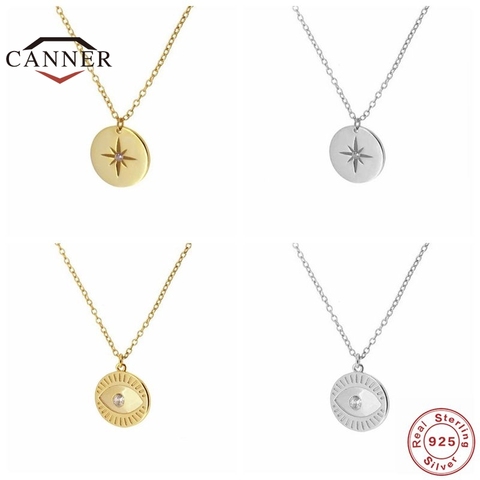 CANNER Real 925 Sterling Silver Necklace For Women Round Brand Geometric Eyes Diamond Clavicle Chain Silver Jewelry Collares ► Photo 1/6