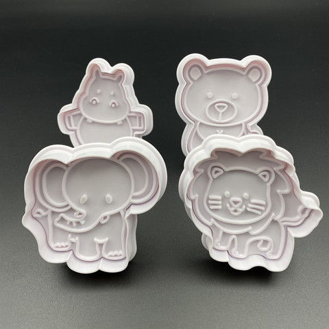 4Pcs/Set Animal Series Plastic Biscuit Spring Mold Elephant Lion Bear Plunger Paste Sugar Craft Die Baking Tools ► Photo 1/4