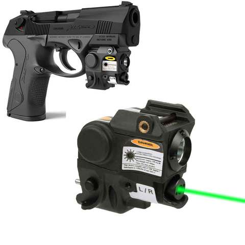 Tactical Compact Pistol Gun Light Flashlight + Red / Green Laser