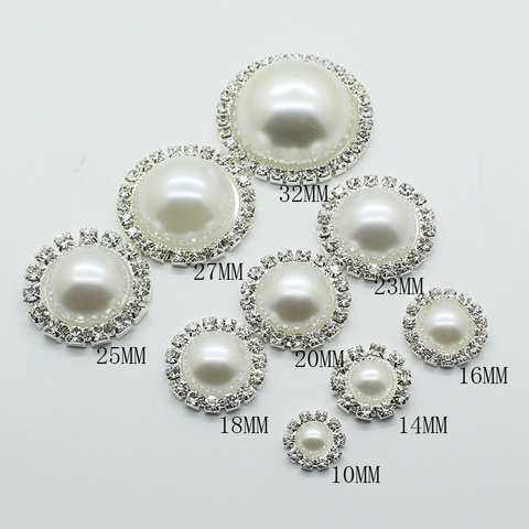 White Pearl Buttons Mix Size Sewing Round Metal Button Accessories 10Pcs/Lot DIY Handwork Ribbon Hair Girl Shiny Silver Decor ► Photo 1/6